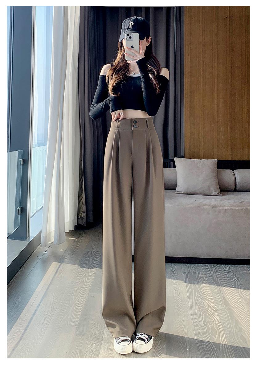 

High-Waisted Wide-Leg Suit Pants for Women, Perfect for Spring/Summer, Slimming Effect, Flattering for Pear-Shaped Figures, Double-Button Design. 2XL кофейный