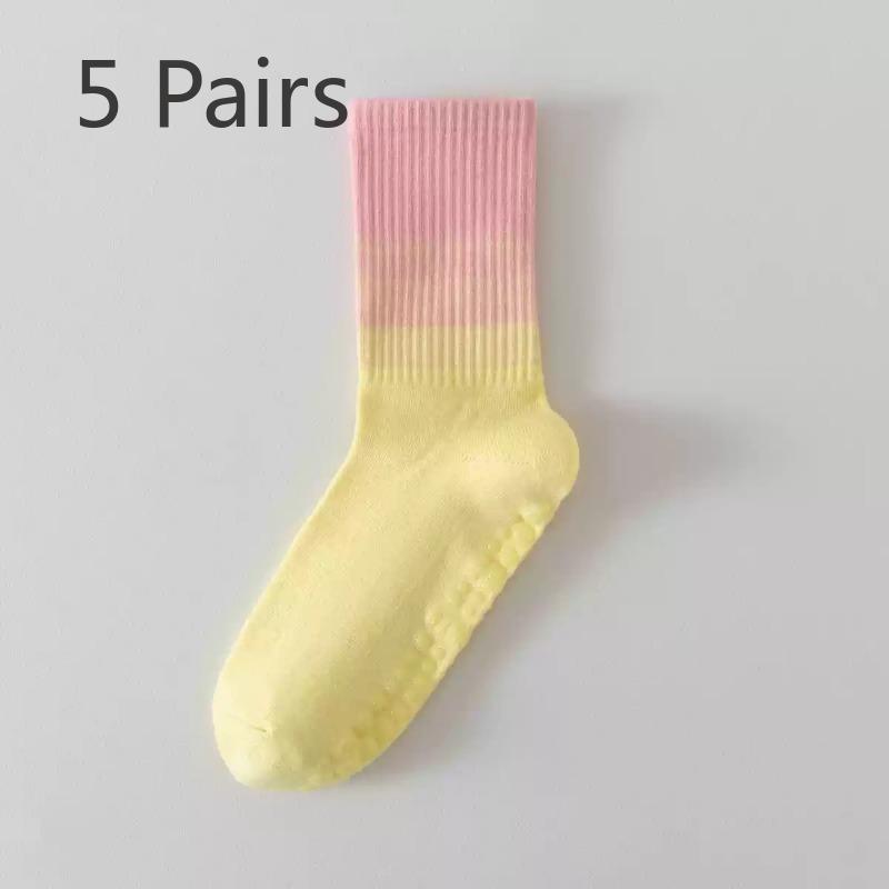 5 Pairs of Women's Yoga Socks with Shark Pants Point Glue Non Slip Pilates Exercise Fitness Mid Tube Gradient Socks