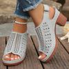 Fashion 2025 New Fashion and Casual Height-raised Open-toe Hollowed-out Fish-mouth Sandals with Thick Heels and Velcro