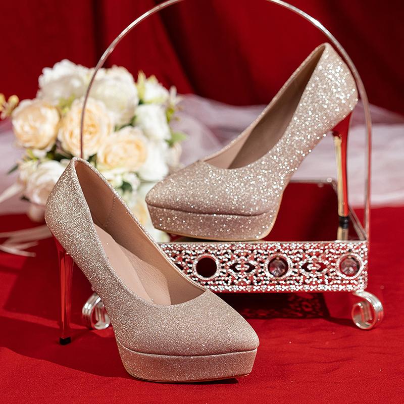 Mote Dame Pumps Mote Sexy Høye Hæler Fest Plattform Tynne Hæler Superhøye Slip-on Sko Dame Lettvekt Bryllupssko Brud