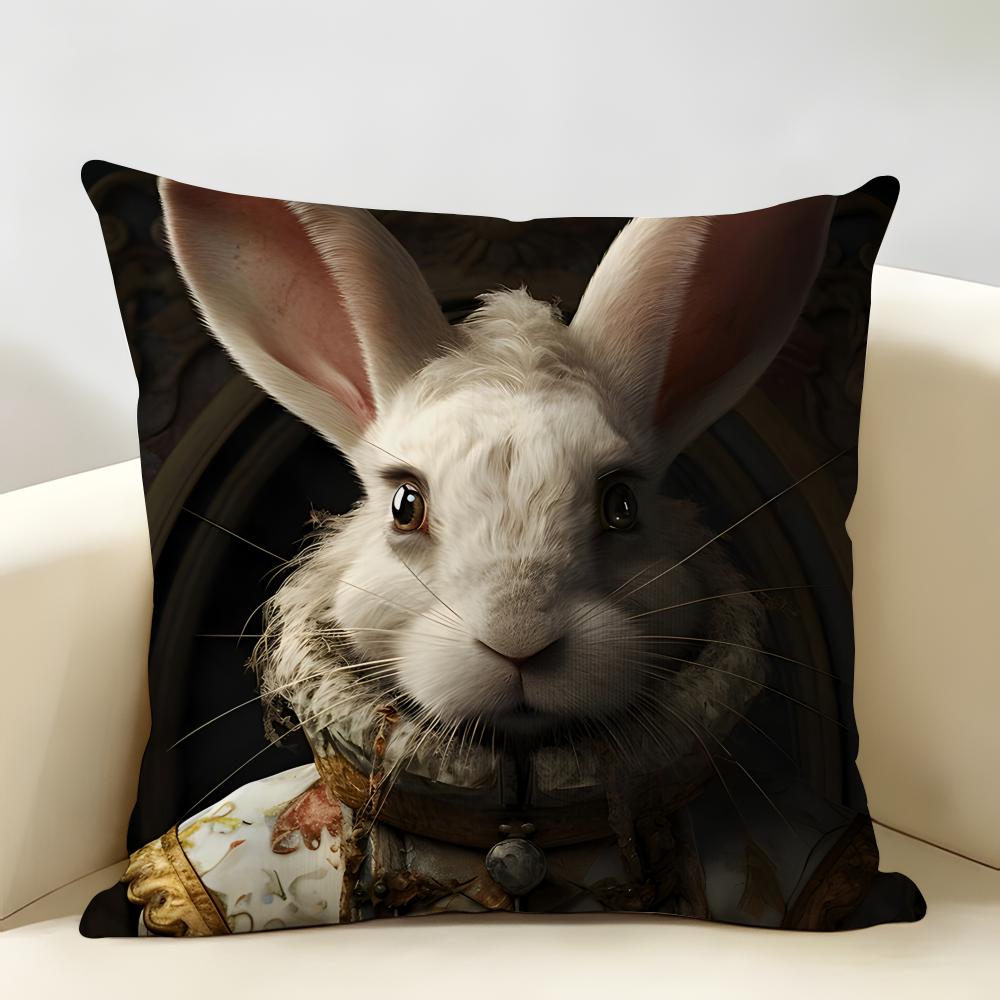 Rabbit Portrait Renaissance Cushion Cover Natural Linen Organic Fabric DoubleSided Printing Room Sofa Decor Pillow Case