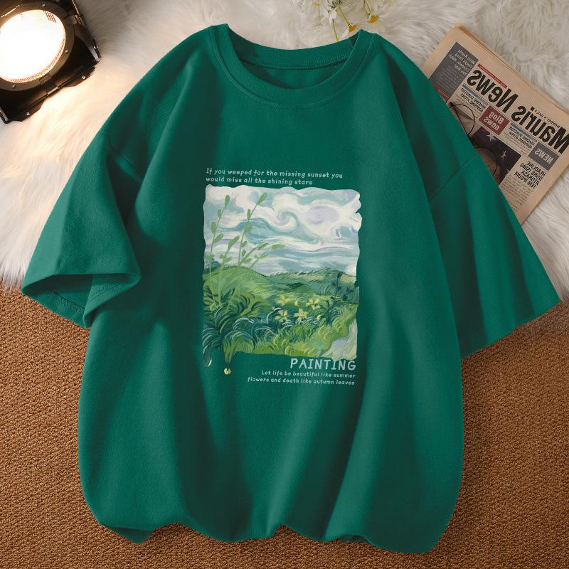 

Женский винтажный деревенский художественный принт с коротким рукавом, большой размер, принтованный буквами, свободный пуловер с коротким рукавом XS