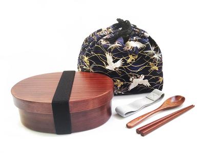 KXLCGYK Lightweight 700ml Oval Bento Single Blue Drawstring Wooden Spoon and Chopsticks Natural Lacquer for and Students Box, Tier, Bag, Included,