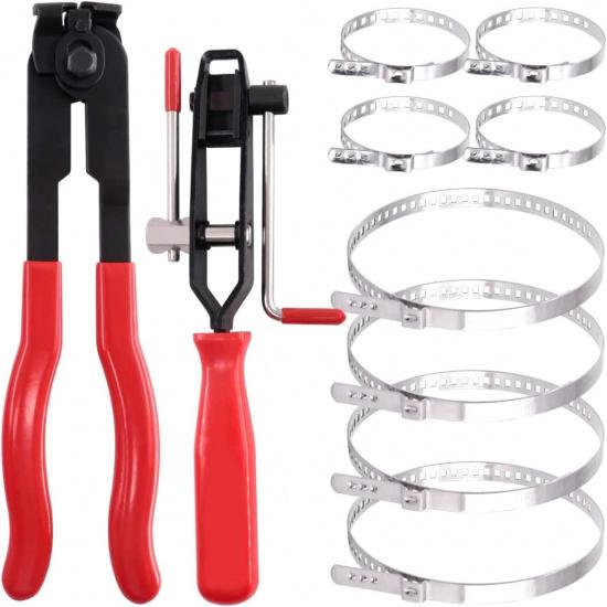 10pcs CV Boot Clamps Pliers Kit, Ear Boot Tie Pliers,Stainless Steel Universal Adjustable AXLE CV Joint Boot Crimp Clamp Kit,Hose Axle Plier CV Clamp