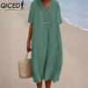QICED Women's Fashion Summer Spring Solid Color Print Short Sleeve V-Neck High Waist Casual Dresses