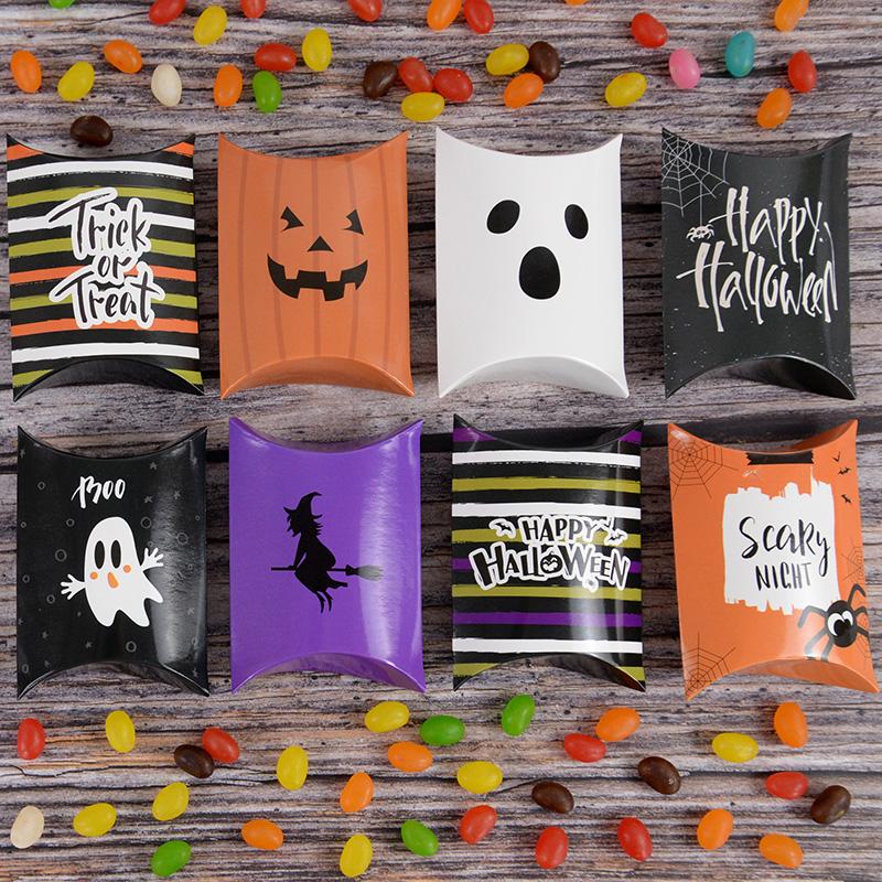 10/20pz Scatola Regalo Caramelle in Carta Kraft di Halloween Fantasma Zucca Confezione Biscotti Scatola Cuscino Sacchetto Forniture per Decorazioni Festa di Halloween