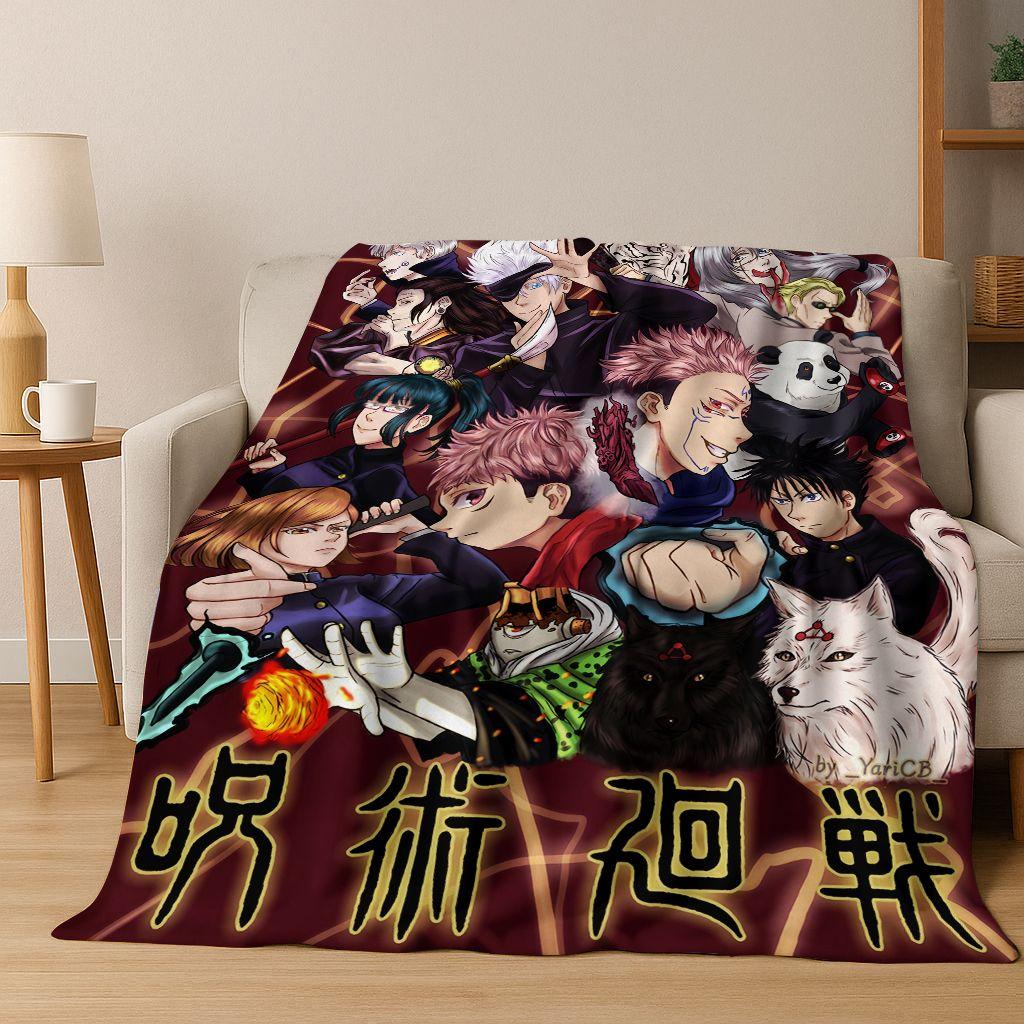 Anime Jujutsu Kaisen Yuji Satoru Kreskówkowy Koc Flanelowy, Przytulny Miękki Koc Rzutowy do Domu Sypialni Łóżka Kanapy Pokrowiec Piknikowy Prezent Dziecko
