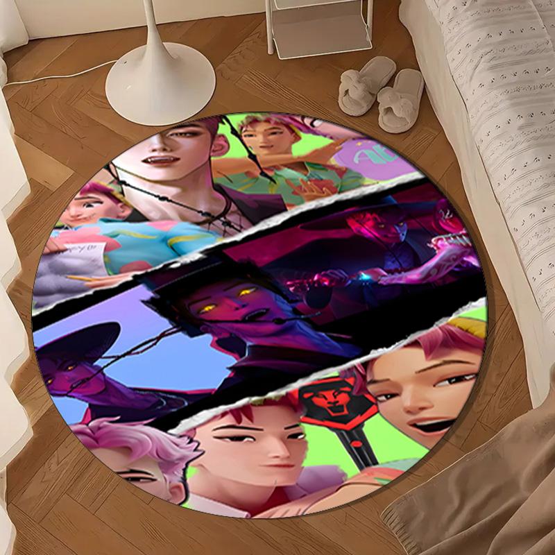 Colorful Kpop Cartoon Round Rug for Livingroom,Bedroom, Palyroom, Chair Rug, Area Rug, Circle Carpet, Large Size Fan Christmas Gift