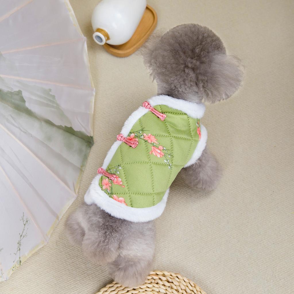 New Year Chinese Style Pet Dog Tang Suit Warm Winter Vest Jacket Small Dogs Festival Costume Outfits