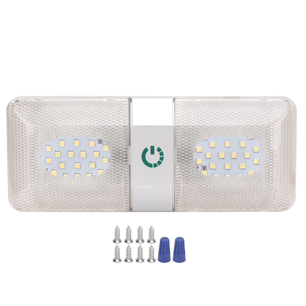 RV Ceiling Double Reading Light Touch Button Stepless 48 LEDs IP50 Waterproof Adjustable for Campers