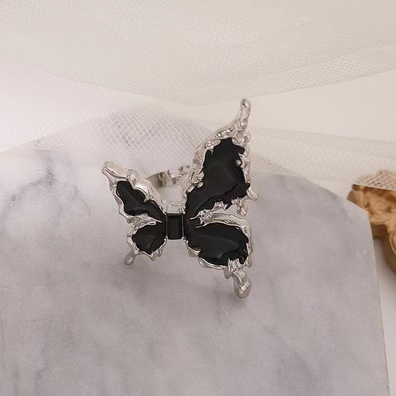 

Черное кольцо-бабочка с регулируемым отверстием, новый модный индивидуальный нишевый дизайн, высококачественное женское кольцо чёрный