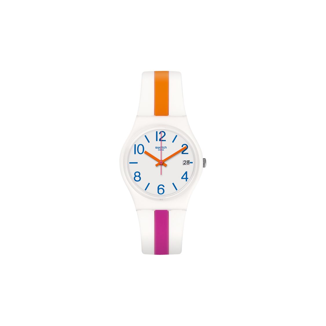

Swatch Originals Series Quartz Movement Date Display 30m Water Resistant Watch 34mm White Dial Plastic Case Silicone Strap Women watches GW408 White