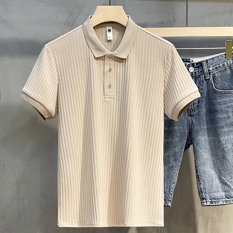 2023 Trendy Mercerized Knitted Polo Shirt – Striped, Short-Sleeved, Lapel Men's Summer Top