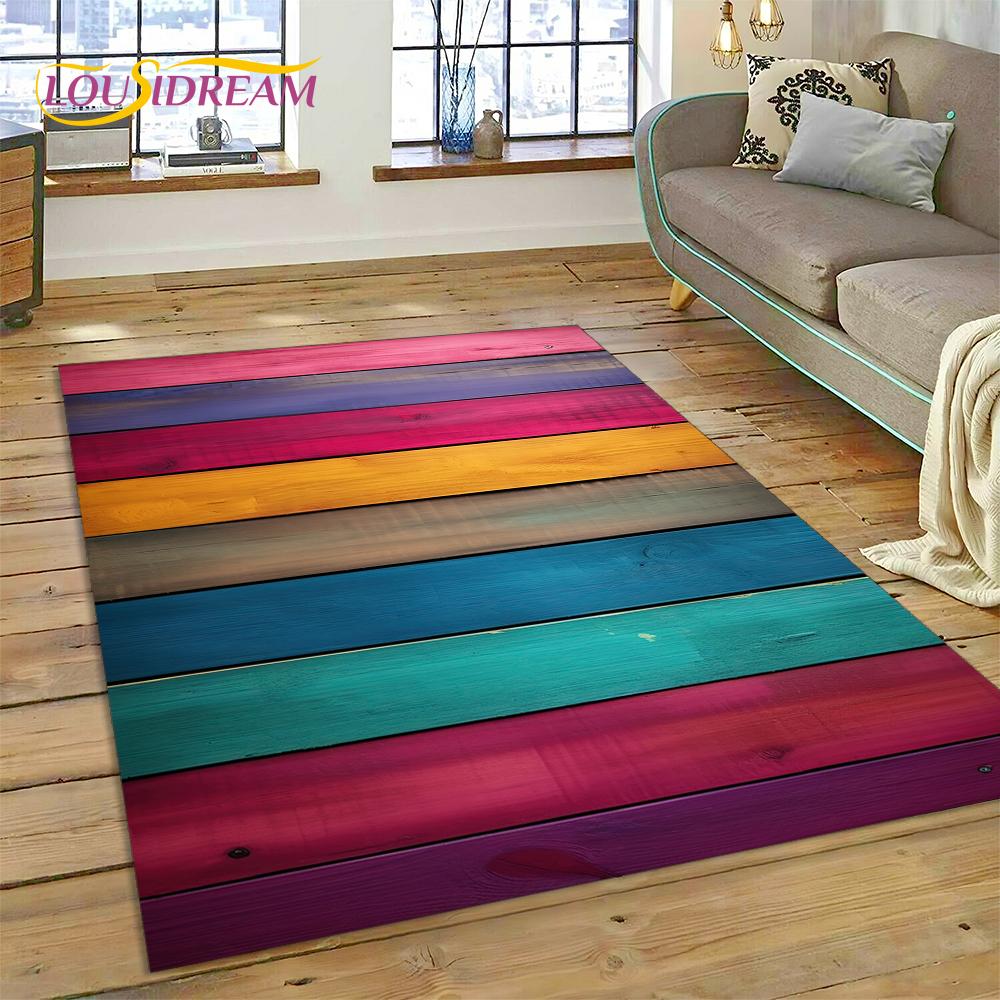 Alfombra Personalizada de Madera con Grano de Color 3D para Decoración de Sala de Estar y Dormitorio, Felpudo Antideslizante para Sofá Felpudo