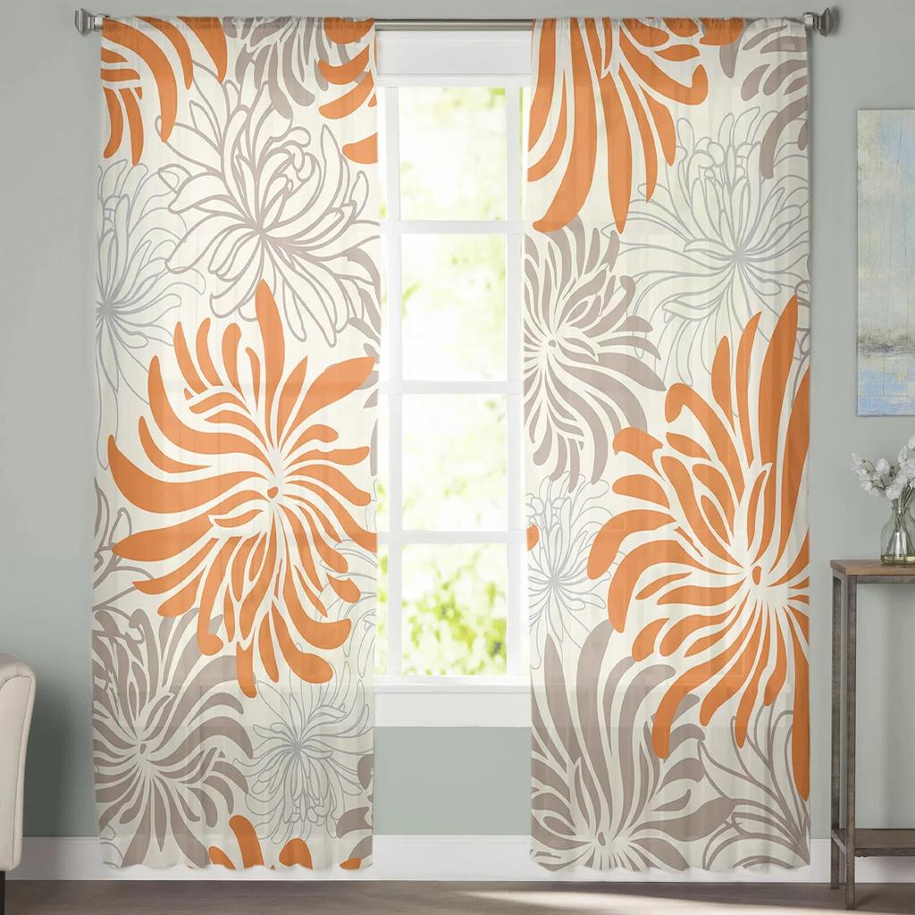 Szara Chryzantema Tekstura Retro Tiulowe Zasłony Zasłony Kuchenne Drzwi Szyfonowe Przezroczyste Zasłony Świąteczne Do Salonu