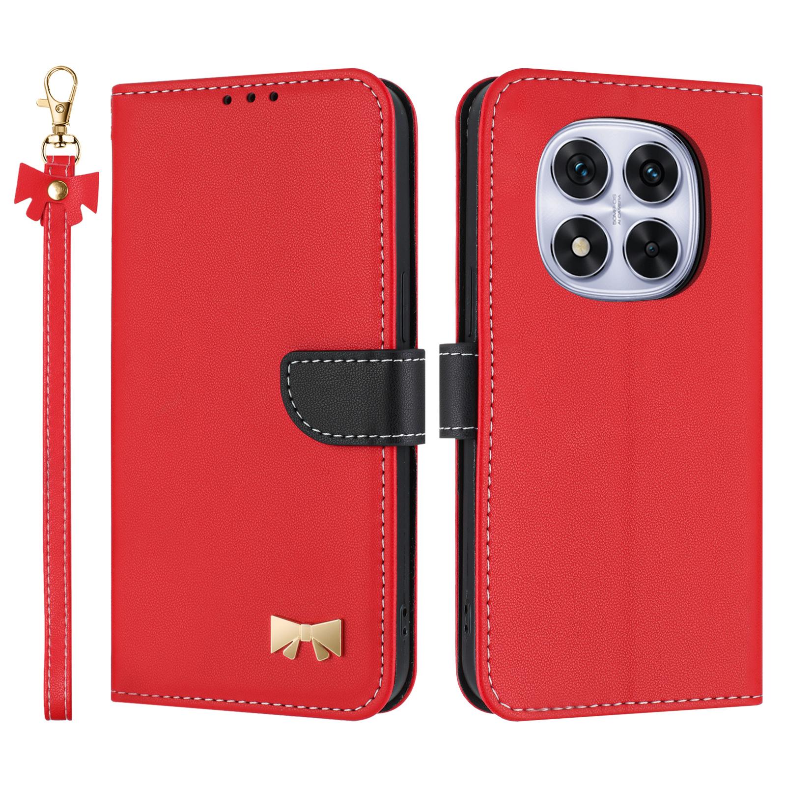 

For Xiaomi Redmi Note 14 Pro 4G Case Bowknot Decor Wallet Leather Phone Cover with Wrist Strap F