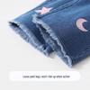MQDMINI Girls' Frayed Hem Straight Wide-Leg Jeans