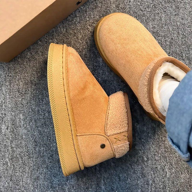 Retro Matte Leather Platform Snow Boots Women's New Winter Velvet Thickened Bread Shoes Warm Cotton Shoes