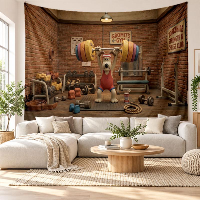 Wallace & Gromit Wandteppich Heimdekoration Hängendes Stoffkunst-Hintergrund-Tapestry für Schlafzimmer