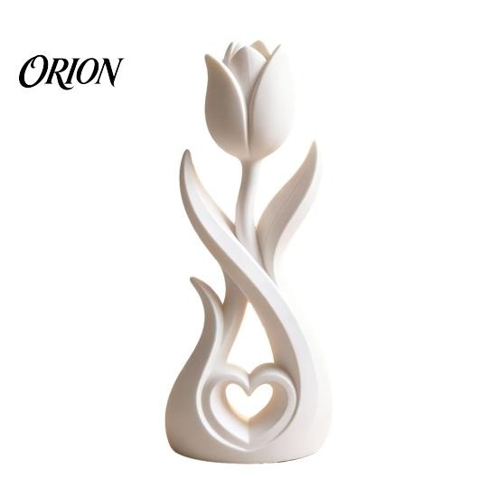 Stylish Entrance Hall Decor 3D Printed Tulip Flower Figurine with Hollow Heart Decor, Modern Desktop Decorative Figurines Ornament, Sculpture