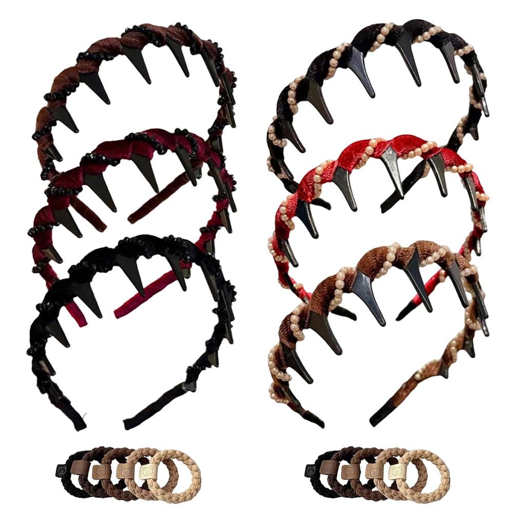 3Pcs Elegant Headband with Teeth Decorative Hair Band with 5 Hair Ties Fashion Hair Accessories Gifts for Women Girls