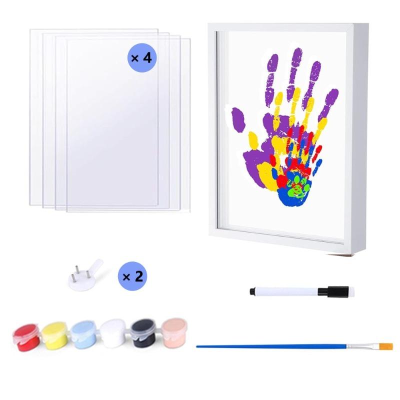 Family Handprint Baby Handprint and Footprint DIY Handmade Souvenir Wooden Frame Gift Suitable Mother's Day, Anniversary