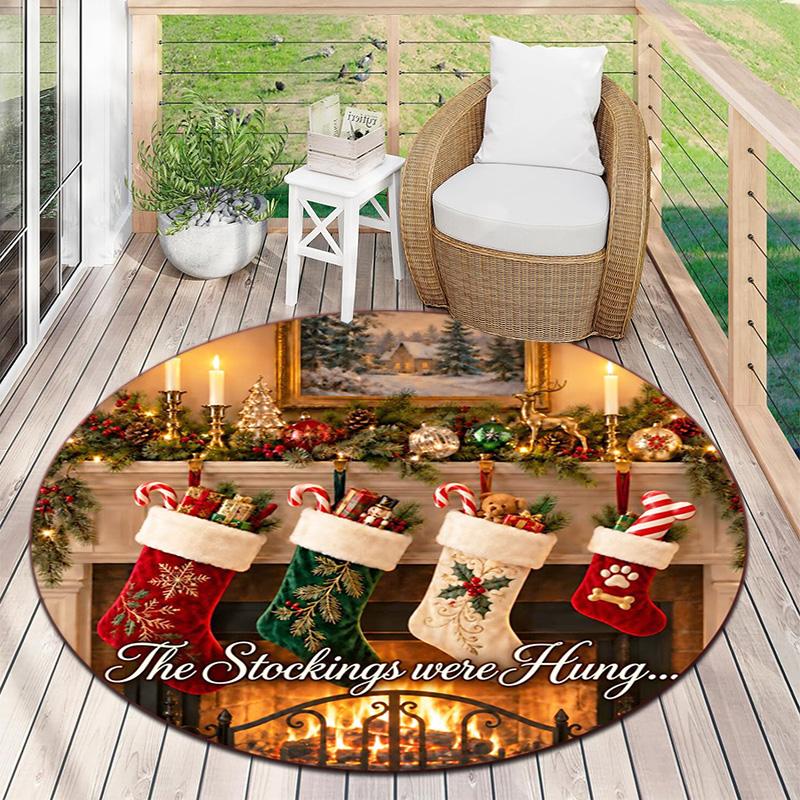 Cute Christmas Day Gift Bell Santa Claus Snowman Christmas Tree round rug Home Soft Decorative Anti slip Chair Mat Carpet Outdoor Floor Mat Carpet 95