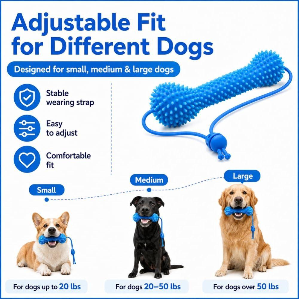 Quick Brushing Dual-Action Canine Dental Prop Blue Dog Toothbrushing Toy  for Medium Small Dogs