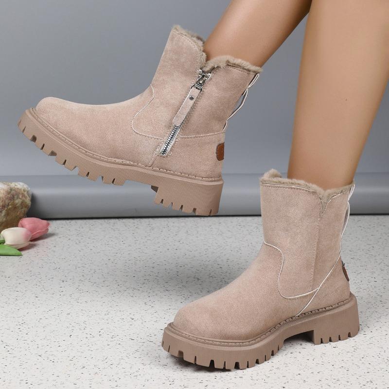 Large-sized,Fleece and Thickened Cotton Shoes for Women's 2025 Winter New Style Fashionable Round-toed Thick-soled Women's Boots