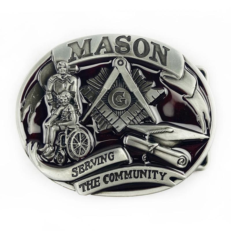 Retro Masonic Plate Buckle: American West-Inspired Fashion Belt