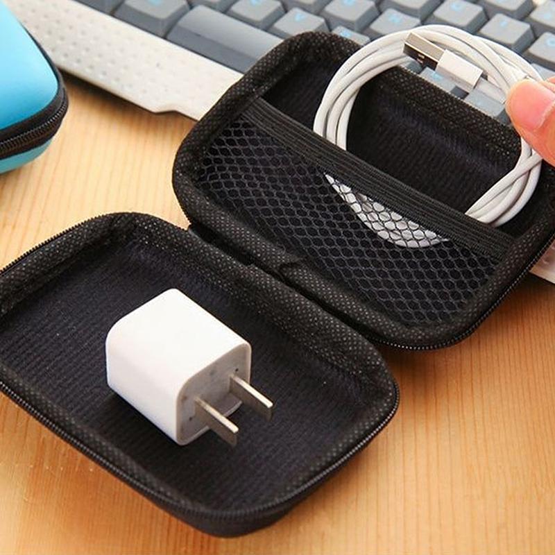 Hard Eva Shockproof Earphone Storage Case Inner Mesh Pocket For Earbuds Cables Coins Travel Commute