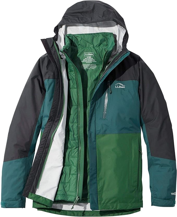 LL Bean Trail Model Vodotěsná US střih Gunmetal Velikost 1000045364 Pánská bunda 3 v 1, Běžná, Šedá/Dubové dřevo, Vícebarevná, M,