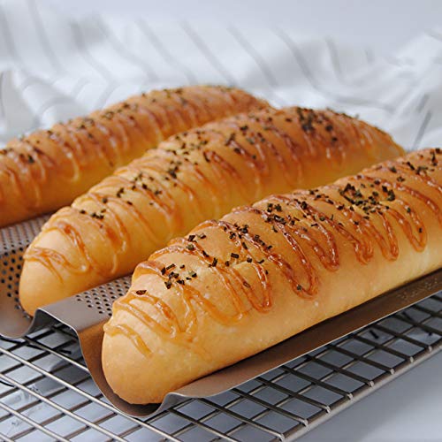 CHEFMADE French Bread Pan, French Baguette Tray, 3-Rack, Non-Stick Cake Pan (Small)