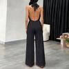 Women Sleeveless V Neck Halter Neck Jumpsuit Wide Leg Elastic Waist Casual One Piece Romper