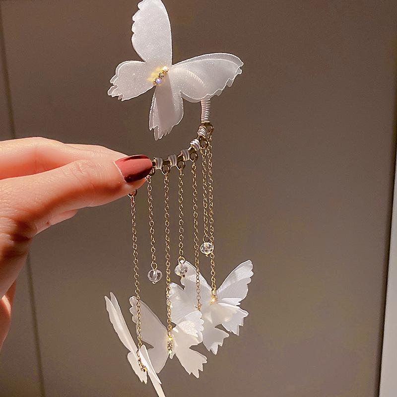 

Минар-гипербола, цельные белые тканевые висячие серьги-бабочки для женщин, серьги-клипсы с блестящими кристаллами и стразами