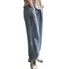 Damen Frühling Outfit Denim Patchwork Stickerei Weitbein Hose Lässig Retro Locker Damen Haremshose