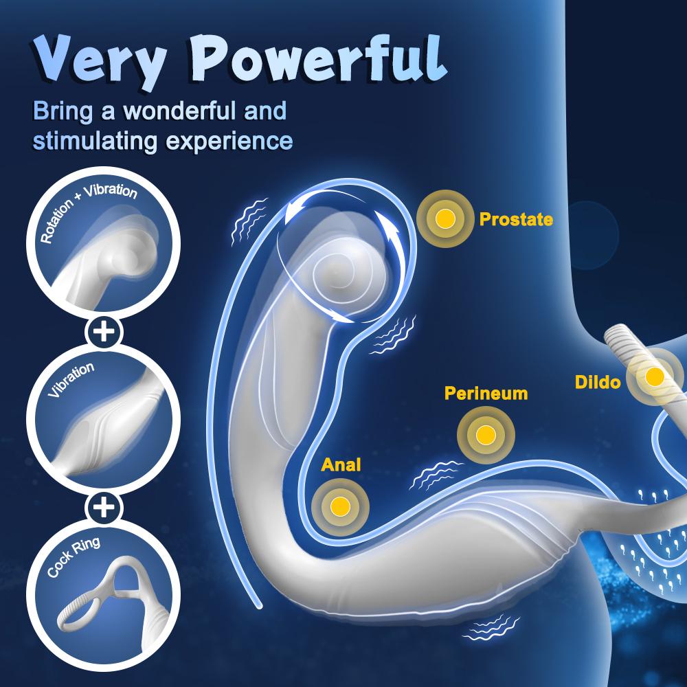 Male Prostate Massager Anal Vibrator C-Shaped Rotating Penis Ring Adult Anal Toys Masturbator Cock Ring Sex Toys for Gay Couples