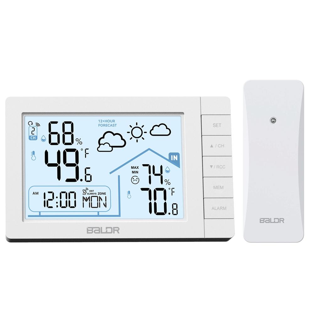 Baldr Wireless Weather Station Digital DCF Wall Table Atomic Alarm Clock Hygrometer Thermometer Frost Alert Forecast Sensor -40C