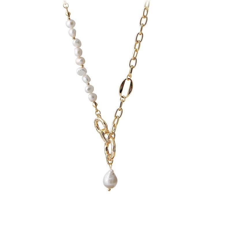 Korean Fashion Round Splicing Freshwater Pearl Clavicle Necklace For Women