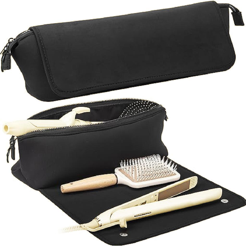 Travel essential storage bag: Black hair care tools travel bag, curling iron and straightener tools storage bag, 1 piece
