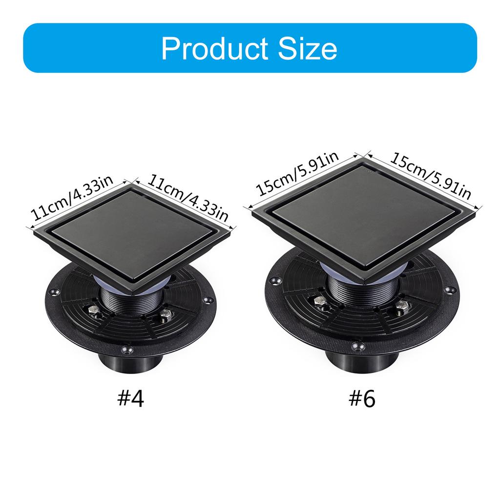 Modern Square Floor Drain for Bathroom 4 Inch Floor Drain Contemporary 4 Inch Square Shower Drain Quick Installation