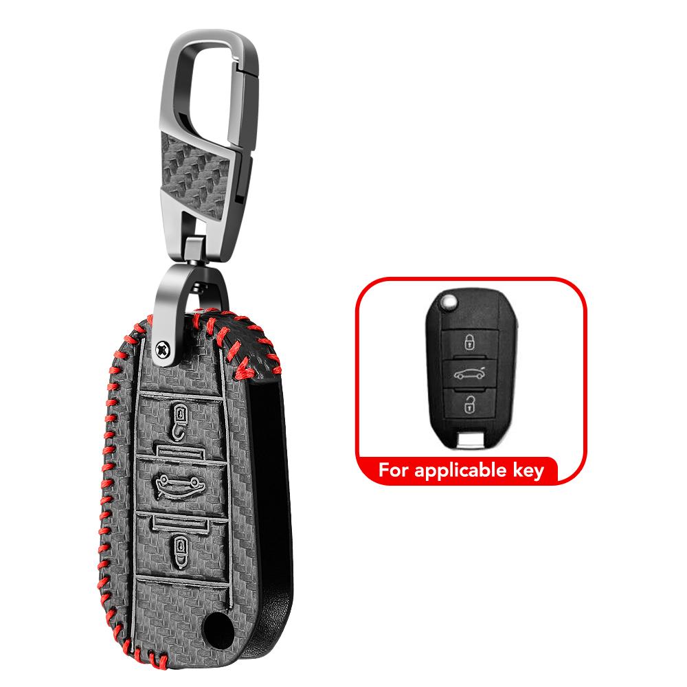 

Кожаный чехол для автомобильного ключа для Peugeot 107 207 208 301 307 308 407 408 508 607 2008 3008 4008 5008 Citroen C1 C2 C3 C4 C5 C6 DS4 чёрный
