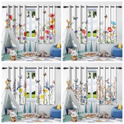 Schmetterling Blumen Pflanzen Verdunkelungsvorhang für Schlafzimmer Wohnzimmer Café Wohnung Fenster Kinderzimmer Hängegardinen Polyester 2 Stück