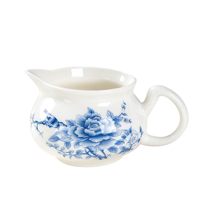 White Porcelain Tea Set: 270ml Pitcher, 190ml Fairness Cup, Milk Pitcher, and Blue & White Landscape Divider.