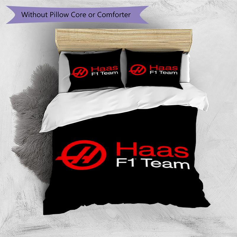 3pcs Duvet Cover Set (1*Duvet Cover + 2*Pillowcase, Without Core), Haas F1 Racing Team Print Bedding Set, Bedroom Decor, All‑Season, Gift