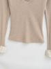 Women's Autumn Striped Patchwork Two-Piece Look Long Sleeve Slim Fit Top