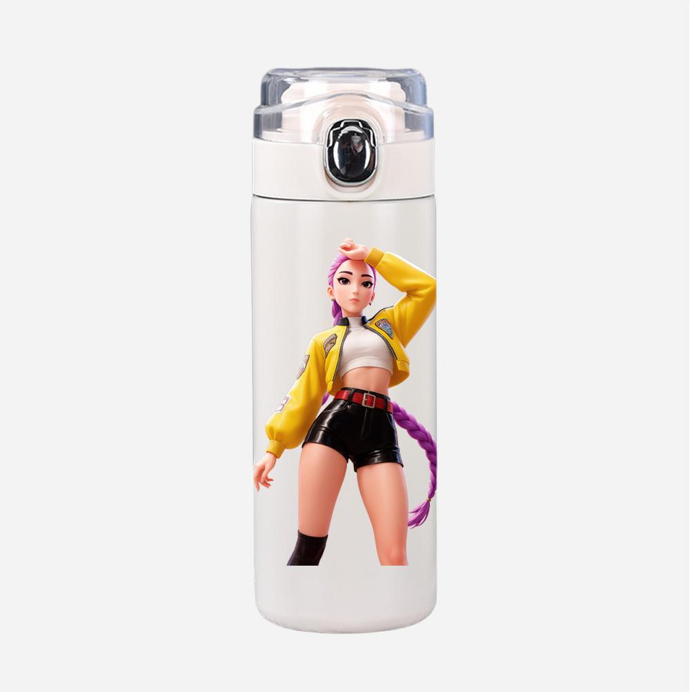 New Anime K-Pop Demon Hunters Printed 400Ml Water Bottle Thermos Cup Portable Stainless Steel Leak Proof Camping Water Cup Kid Gifts