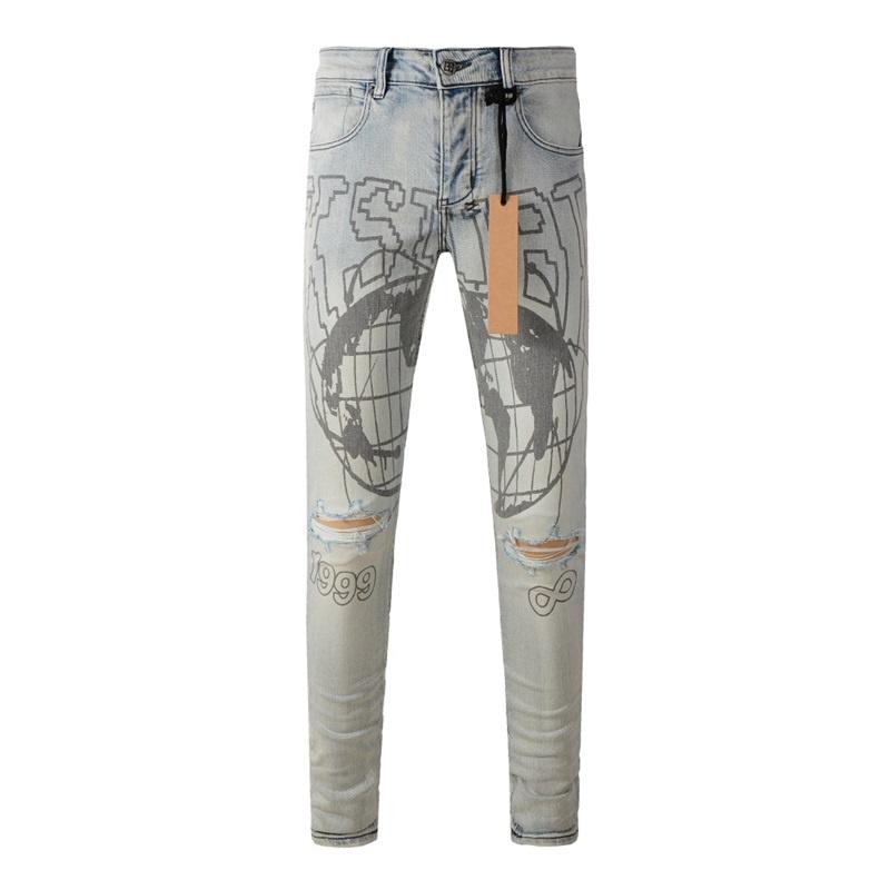 STREETRICH High Street Men's Jeans Low Rise Stretch Skinny Button Fly Ripped Hold Black Pants