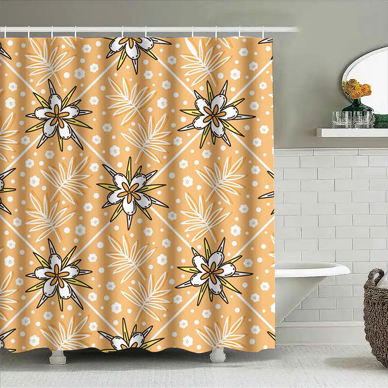 Vintage Floral Shower Curtain With Geometric Patterns Rustic Decor For Bathrooms Removable Wall Stickers Easy Installation (Size