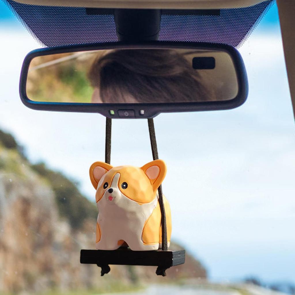 Swinging Dog Car Ornament, Resin Animal Car Charm, Funny Rearview Mirrors Ornament, Car Decoration,